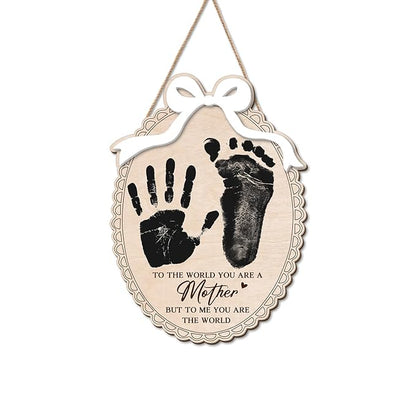 DIY Mothers Day Handprint Craft Wooden Hanging Sign, Baby's First Mothers Day Handprint Keepsake Gift with Bow, 1st New Mom Crafts Birthday Gift from Kids Activity, To The World You Are A Mother - Bow
