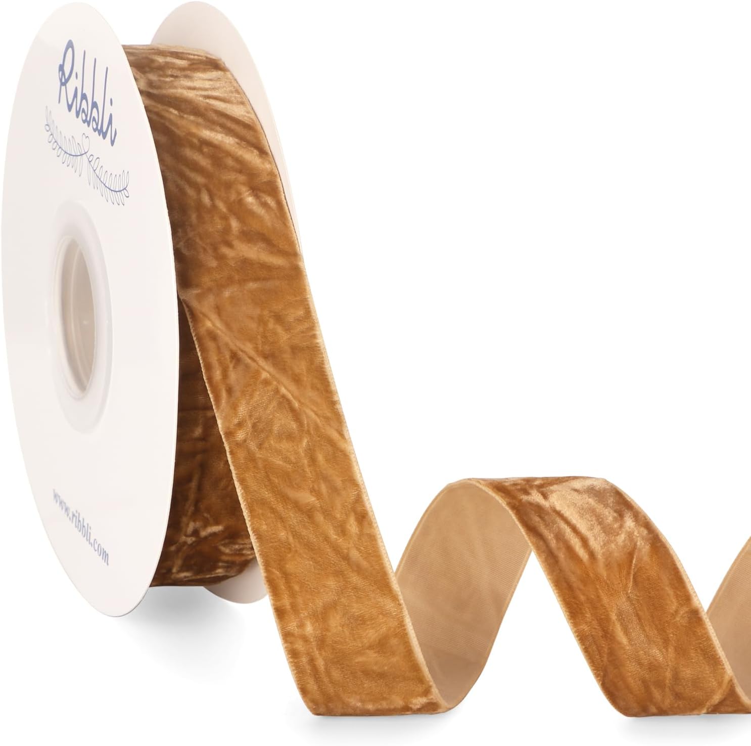 Ribbli Khaki Velvet Ribbon 1 Inches Luxury Crinkled Brown Christmas Ribbon for Gift Wrapping Crafts Home Decor-Continuous 10 Yard - Crafty Corner