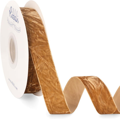 Ribbli Khaki Velvet Ribbon 1 Inches Luxury Crinkled Brown Christmas Ribbon for Gift Wrapping Crafts Home Decor-Continuous 10 Yard - Crafty Corner