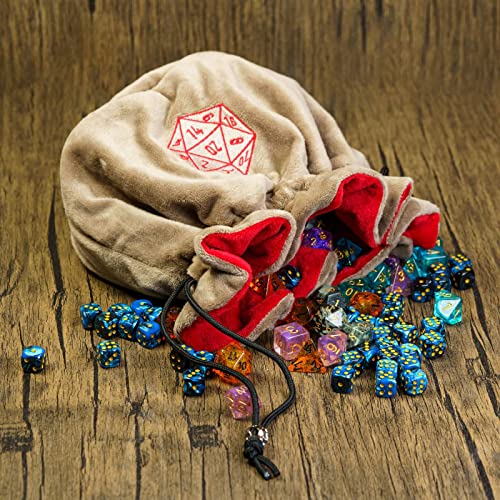 Large Dice Bags D&D with Pockets Khaki Storage Bag for DND RPG Game (4.58 Ounce)