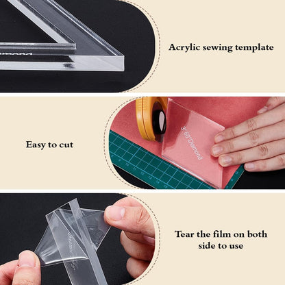 BENECREAT 16 Sizes Diamond Quilting Template, Acrylic Intricate Sewing Machine Ruler, Transparent Pressure Plate Router Template for DIY Hand Patchwork Cutting Craft, 6mm Thick