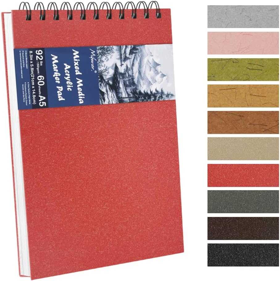 8.3x5.8 Sketch Book, Top Spiral Bound Sketch Pad, 60sheets 92lb/150gsm Bright White Paper, Acid-Free Mixed Media Paper for Painting, Dawing & Art Supplies. B-Red - Crafty Corner