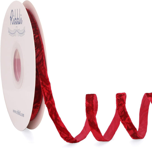 Ribbli Dark Red Velvet Ribbon 3/8 Inches Luxury Crinkled Red Christmas Ribbon for Gift Wrapping Crafts Home Decor-Continuous 10 Yard - Crafty Corner