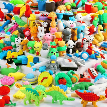 150Pcs Animal Erasers Kids Desk Pets Pencil Erasers 3D Puzzle Bulk Mini Animal Food Eraser Toys Fun Cute Eraser for Classroom Rewards (150 Count)