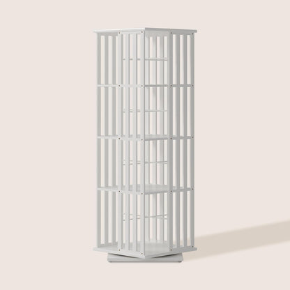 XIMN 360° Rotating Bamboo CD/DVD Shelf - 6-Tier Space-Saving Media Storage Cabinet for Movies, Organizer with Super Compact Design (White, 4 Tier)