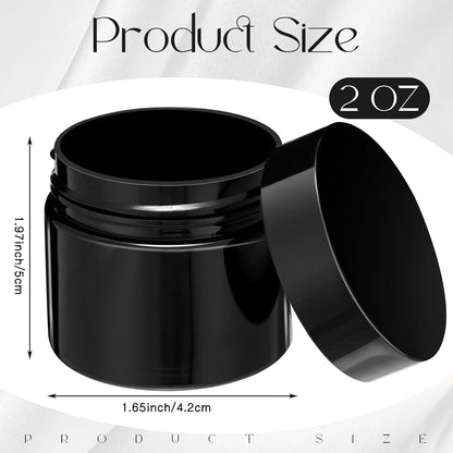 SATINIOR 12 Pack 2 oz Plastic Container Jars with Lids Round Clear Travel Cosmetic Container Slime Jar for Toiletries, Lotion, Cream, Ointment, Makeup, Rhinestone, Sample, Kitchen Storage(Pure Black)