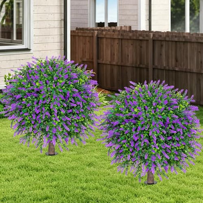 2 Pack UV Resistant Artificial Lavender Boxwood Plants Outdoor (2 Count)