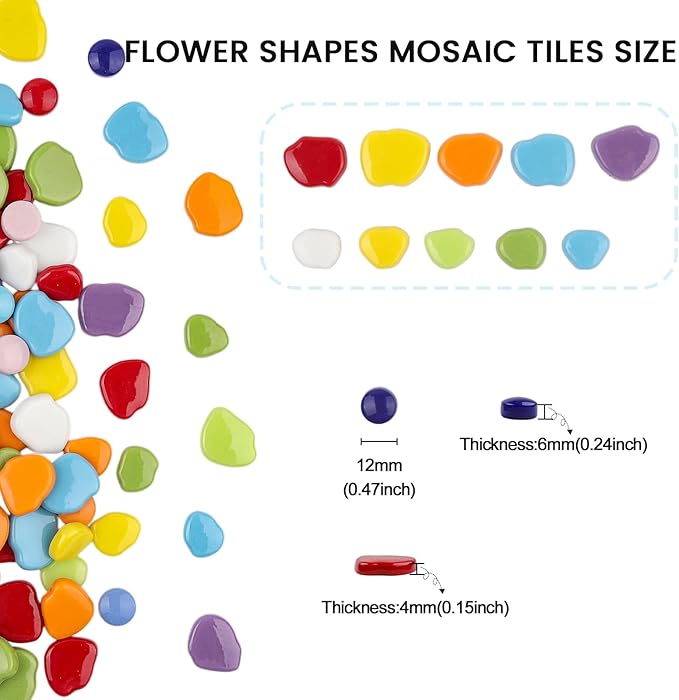 Youway Style Petal Mosaic Tiles for Crafts Bulk,1LB Mosaic Tiles Supplies,Flower Glass Tiles for Garden Decoration,DIY Glass Mosaic Crafts