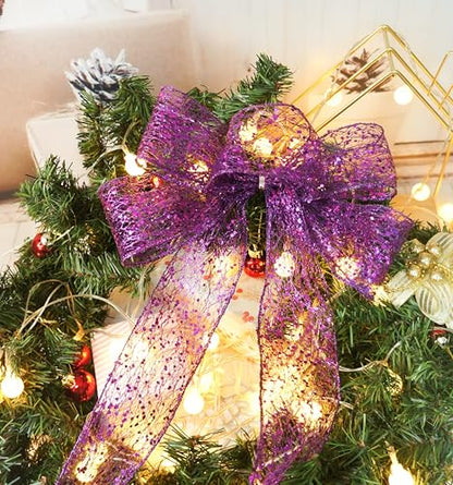 Sparkling Glitter Mesh Wired Ribbon 2.5" x 20 Yards Purple for Christmas Home Decor Bow Gift Wrapping DIY Crafts Wreath (60 Foot)