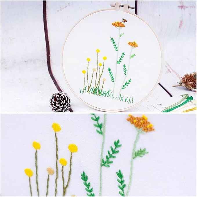 BlingBling5 Embroidery Kits for Adults Full Range of Starter Including Instructions Stamped Cloth with Pattern Hoop Color Threads and Tools Punch Needle Kit(Flowers 4)