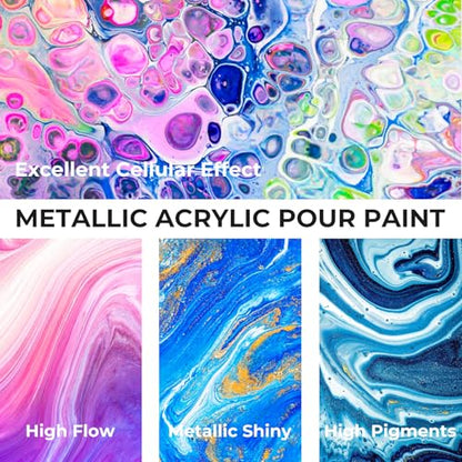18 Colors 8.45oz Large Volume Metallic Acrylic Pour Paint Kit (152.1 Fl Oz)