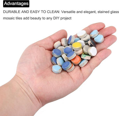 MECCANIXITY 200g Ceramic Mosaic Tiles for Crafts Bulk, Round Mixed Colors Ceramic Tiles for Mosaic Kits Garden Stepping Stone Cup Mat