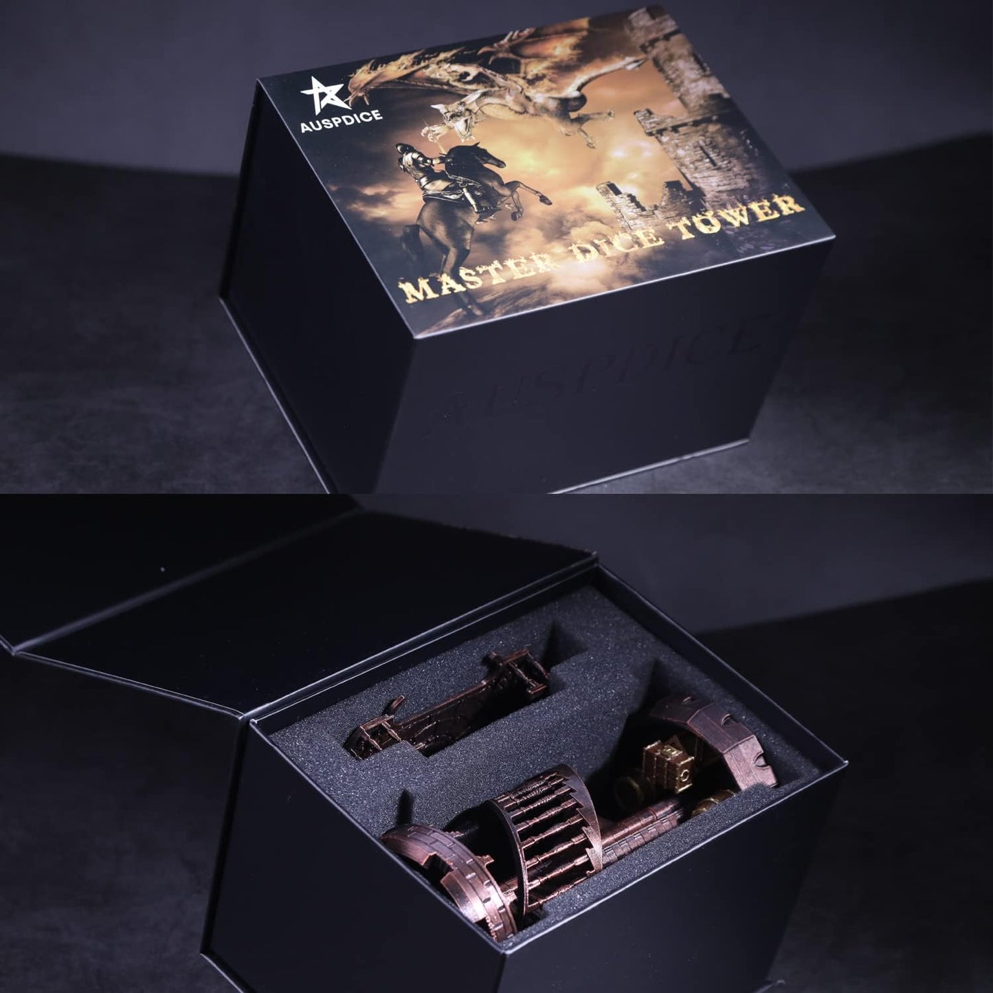 AUSPDICE DND Dice Rolling Tower Castle for D&D Dungeons and Dragons Role Playing Games Retro Themed (Red Copper Color)