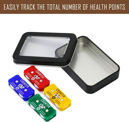 4Pcs MTG Life Counter with Metal Box, Health Tracker Life Counter for MTG Magic Card Games Accessories Tabletop RPG D&D CCG TCG Board Games