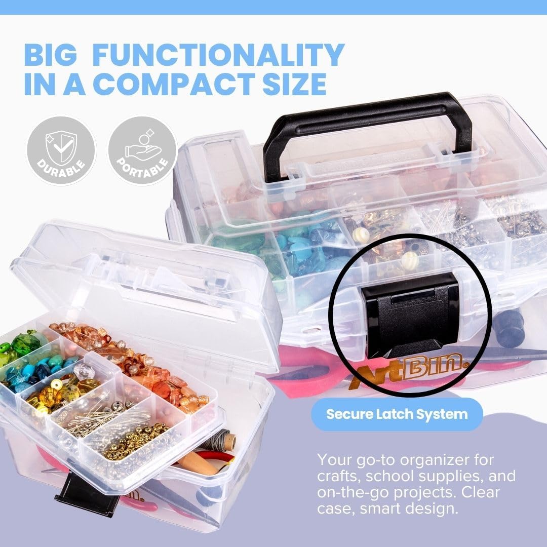 ArtBin 6890AG Small Project Box, Portable Art & Craft Organizer with Lift-Out Tray, [1] Plastic Storage Case, Clear