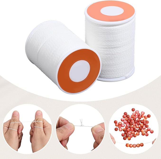2 Rolls 24 Yards 1MM Round White Wax String Waxed Beading Rope Polyester Taiwan Twist Cord Sturdy Thread Strings for Jewelry Making Bracelet Necklaces Waist Macrame Vase Decor Supplies