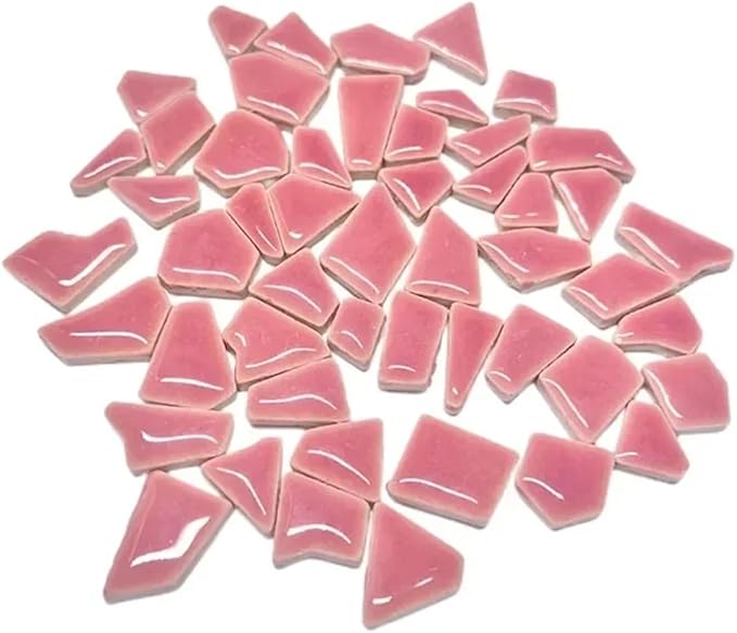 Mosaic Tiles 200g/7.05oz(Approx. 155-170pcs) Porcelain Mosaic Tiles 1-2.5cm 0.4mm Thickness Ceramic Mosaic Stones DIY Mosaic Craft Material(Light Purple red)