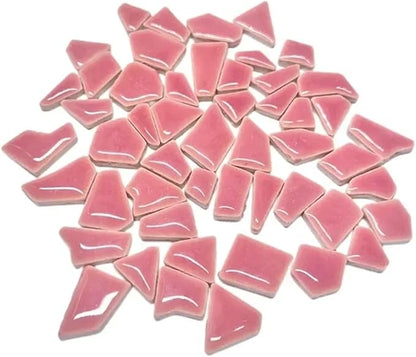 Mosaic Tiles 200g/7.05oz(Approx. 155-170pcs) Porcelain Mosaic Tiles 1-2.5cm 0.4mm Thickness Ceramic Mosaic Stones DIY Mosaic Craft Material(Light Purple red)