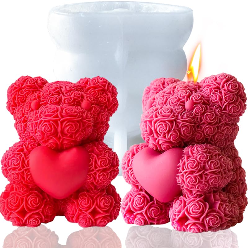 Extra Large 3D Rose Bear Silicone Molds for Candle Epoxy Resin DIY Crafts