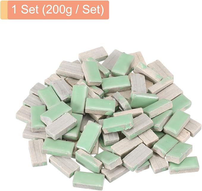 MECCANIXITY 200g Ceramic Mosaic Tiles for Crafts Bulk, Rectangle Light Green Ceramic Tiles for Mosaic Kits Garden Stepping Stone Cup Mat