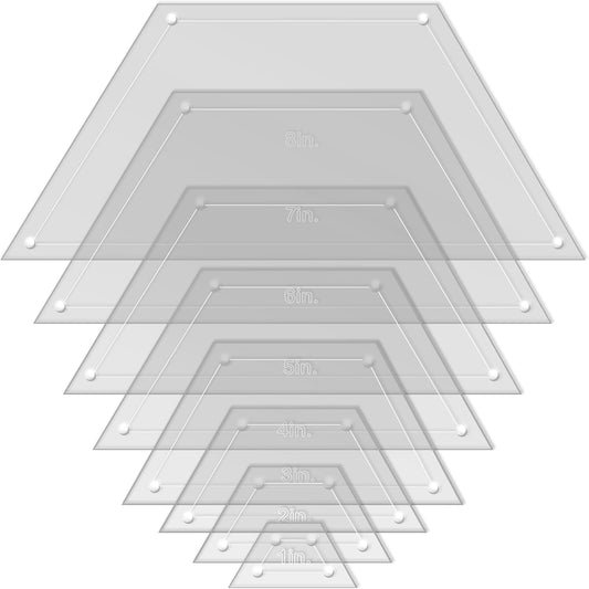 Hexagon Quilting Template Set - 8", 7", 6", 5", 4", 3", 2", 1" Sizes with 1/4" Seam Allowance - Durable Acrylic Templates for Quilting, Patchwork, Crafting, & Sewing Projects