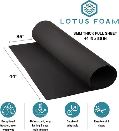 LotusFoam Large 3mm EVA Foam Sheet - 44"x 85" High Density Foam 130 kg/m3 for Cosplay, Costumes, Crafts, Flooring, Outdoor Use - 35 Colors (Black) - Black - Crafty Corner