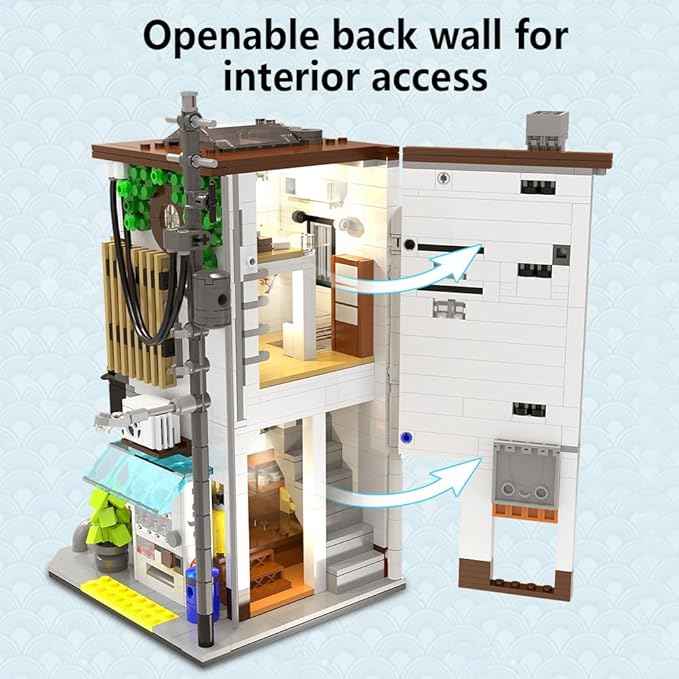CaDA Master C66006W Japanese Bun House Building Set,MOC Construction Baozi Shop Brick Toy Model,1108PCS City House Block Kits for Boys Adults (C66006W)