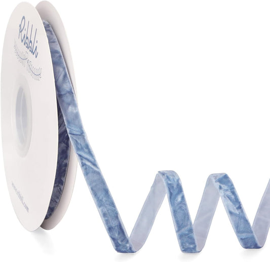 Ribbli Dusty Blue Velvet Ribbon 3/8 Inches Luxury Crinkled Blue Christmas Ribbon for Gift Wrapping Crafts Home Decor-Continuous 10 Yard - Crafty Corner