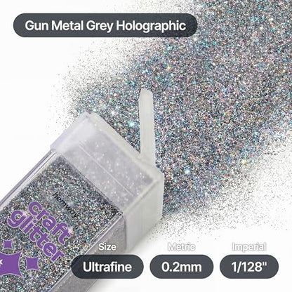Craft Glitter Shaker Gun Metal Grey Holographic 130g Ultrafine (4.5 Ounce)