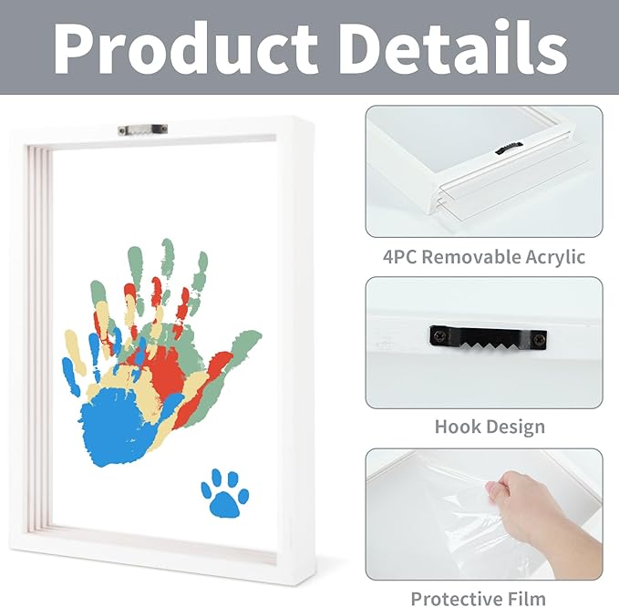 WAYASDCU Family Handprint Kit, Baby Hand and Footprint Kit DIY Handmade Keepsake Wooden Frame Gifts for New Parents for Grandparent Mother's Day Anniversary Day Father's, 6 Non -Toxic Paints