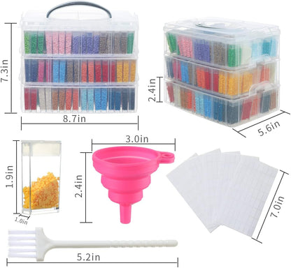 Douorgan 3-Tier Diamond Painting Storage Containers Portable Bead Organizer and Storage Box Stackable Arts & Crafts Organizers for Nail Charms Seed, 240 Rectangular, Funnel, Stickers