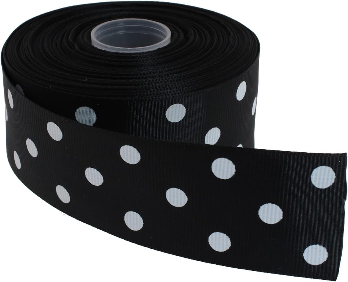 Polka Dot Grosgrain Ribbon 25 Yard Each Roll 100% Polyester (1/1-2", Black) - Crafty Corner