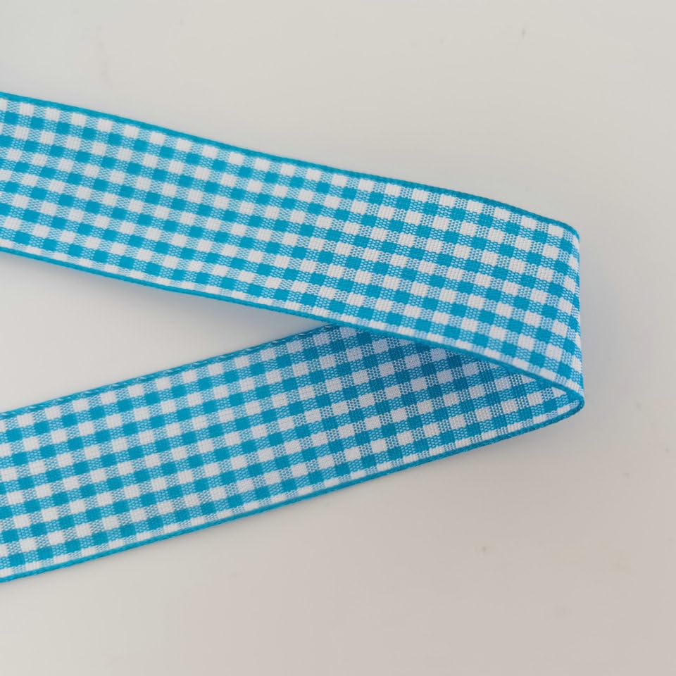 1 Inch Vivid Blue and White Woven Edge Plaid Ribbon Polyester Gingham Ribbon 25 Yards Each Roll