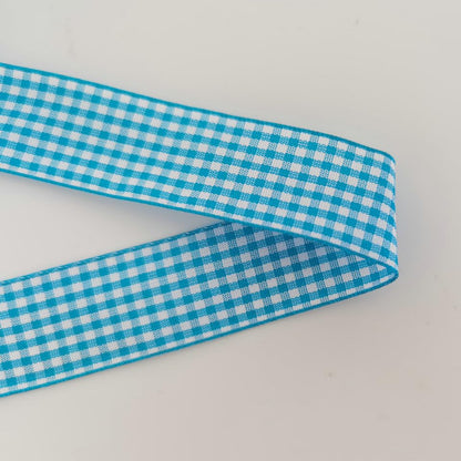 1 Inch Vivid Blue and White Woven Edge Plaid Ribbon Polyester Gingham Ribbon 25 Yards Each Roll