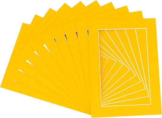 Pack of 25 Acid Free 11x14 Mats Bevel Cut for 8.5x11 Photos - Golden Orange Precut Matboards With Backing Boards and Clear Photo Mat Bags For Pictures, Photos, Framing - 4-ply Thickness