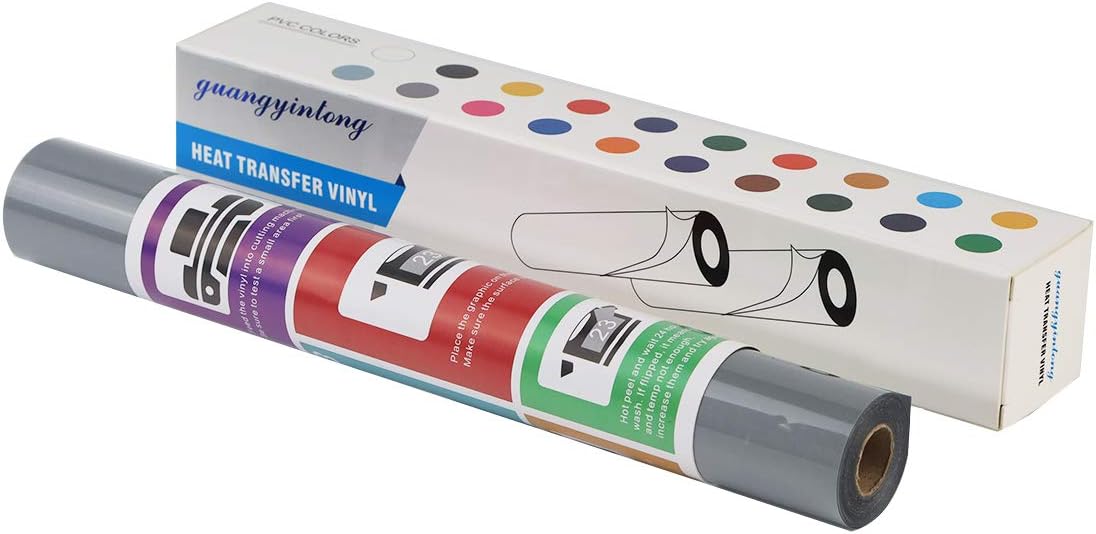 Guangyintong Heat Transfer Vinyl Silver HTV Rolls, 12" x 10ft Iron on Vinyl for T-Shirts, Matte Surface HTV for All Cutter Machine, Easy to Cut & Weed for Heat Vinyl DIY Design