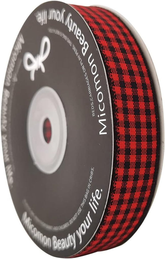 Red and Black Gingham Plaid Checked Ribbon 25 Yards Each Roll 100% Polyester (5/8",BlackRed) - Crafty Corner