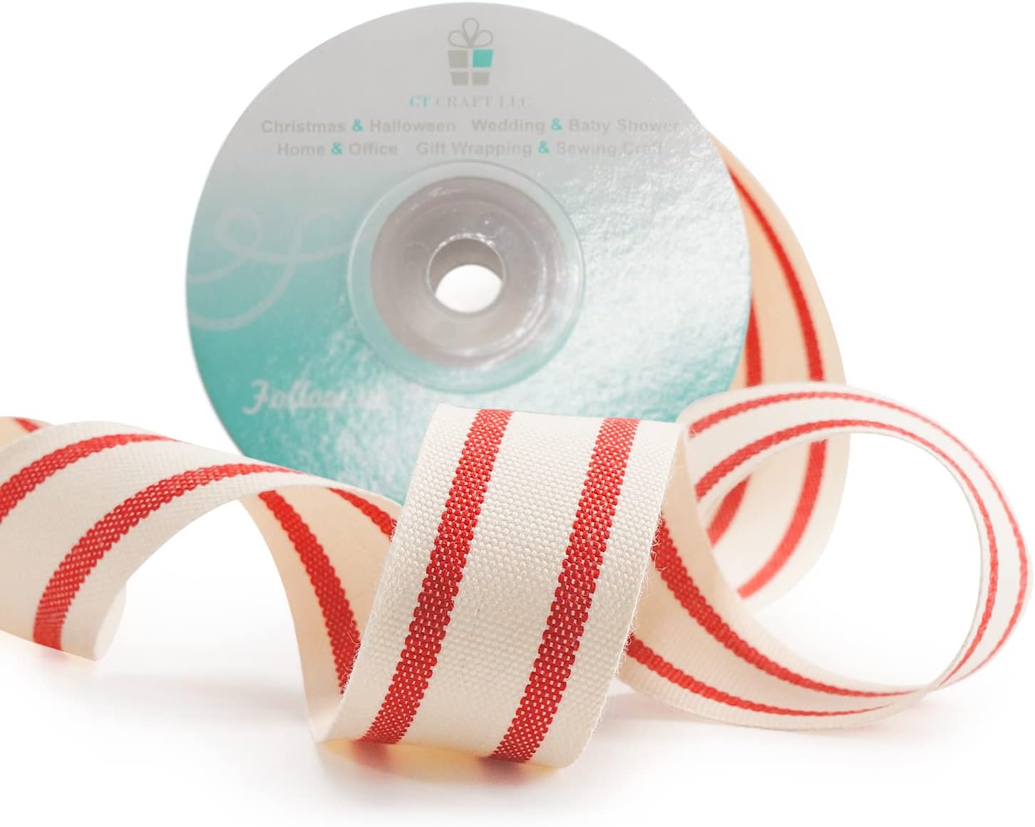 CT CRAFT LLC Ivory Cotton Red Stripes Ribbon 1" x 10 Yards for Home Décor Gift Present Wrapping DIY Crafts Birthday Wedding Bouquet Christmas - Crafty Corner