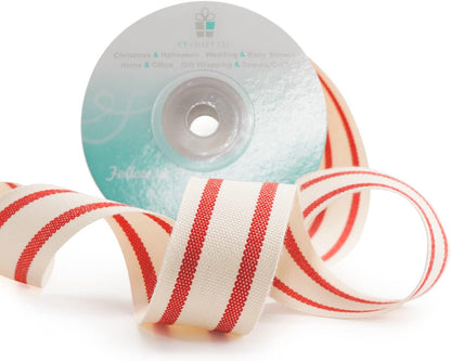 CT CRAFT LLC Ivory Cotton Red Stripes Ribbon 1" x 10 Yards for Home Décor Gift Present Wrapping DIY Crafts Birthday Wedding Bouquet Christmas - Crafty Corner
