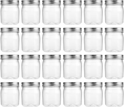 novelinks 8 oz Clear Plastic Jars with Screw-On Lids - BPA-Free Refillable Storage Containers for Slime, Spices, Crafts, Kitchen & Home Organization (24 Pack,Silver)