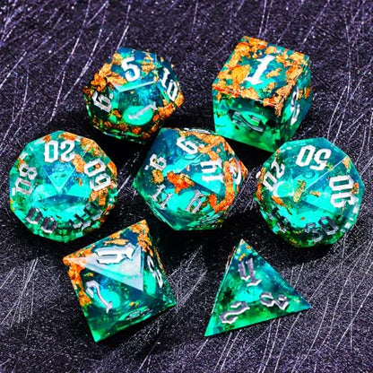 The Green Moon of Mystery Liquid Core DND Dice Set (7 Count)