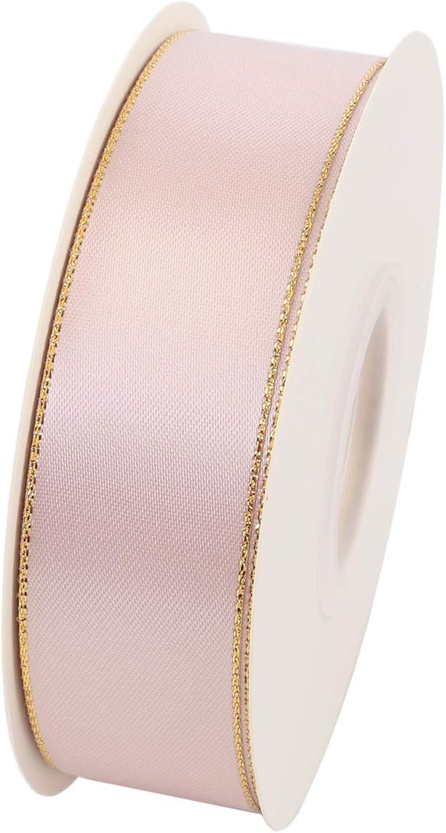 ITIsparkle 1" Inch Double Faced Satin Ribbon 25 Yards with Gold Edges, 1" X 25Yd - Vanilla - Crafty Corner