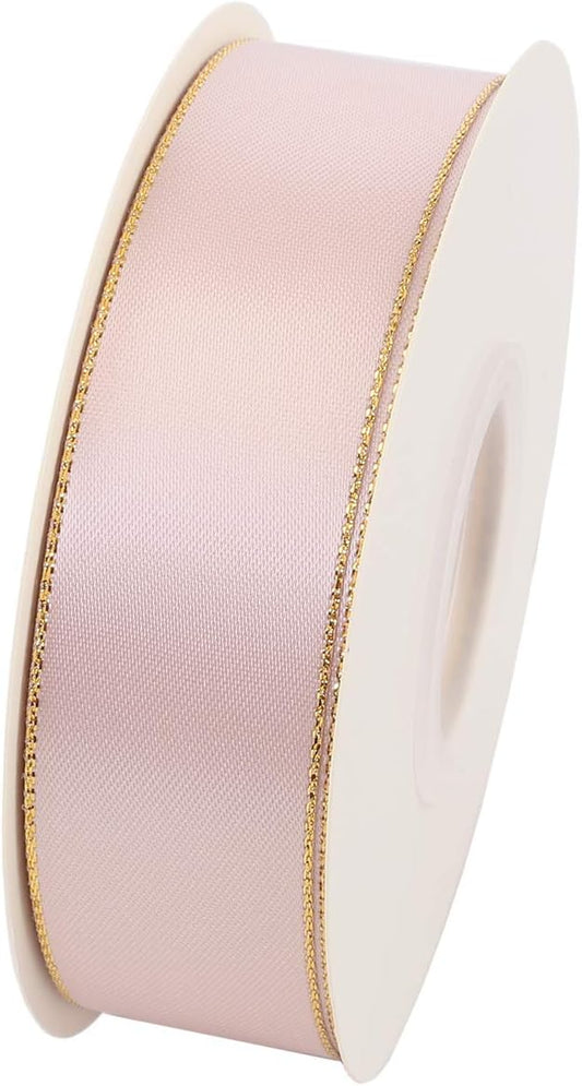 ITIsparkle 1" Inch Double Faced Satin Ribbon 25 Yards with Gold Edges, 1" X 25Yd - Vanilla - Crafty Corner