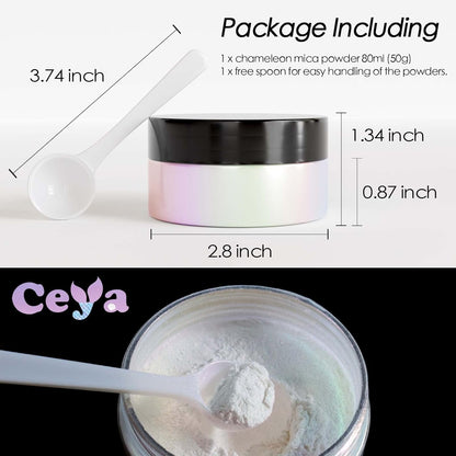 Ceya Chameleon Mica Powder, 1.8oz/ 50g Angelic Galaxy Chrome Nail Powder, Cosmetic Grade Pearlescent Effect Color Shift Pigment for Epoxy Resin, Makeup, Nail Polish, Soap Candle Making, Slime, Paint