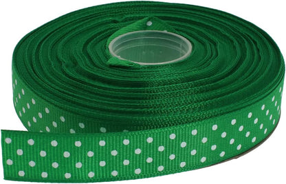 Polka Dot Grosgrain Ribbon 25 Yard Each Roll 100% Polyester (5/8", Green) - Crafty Corner
