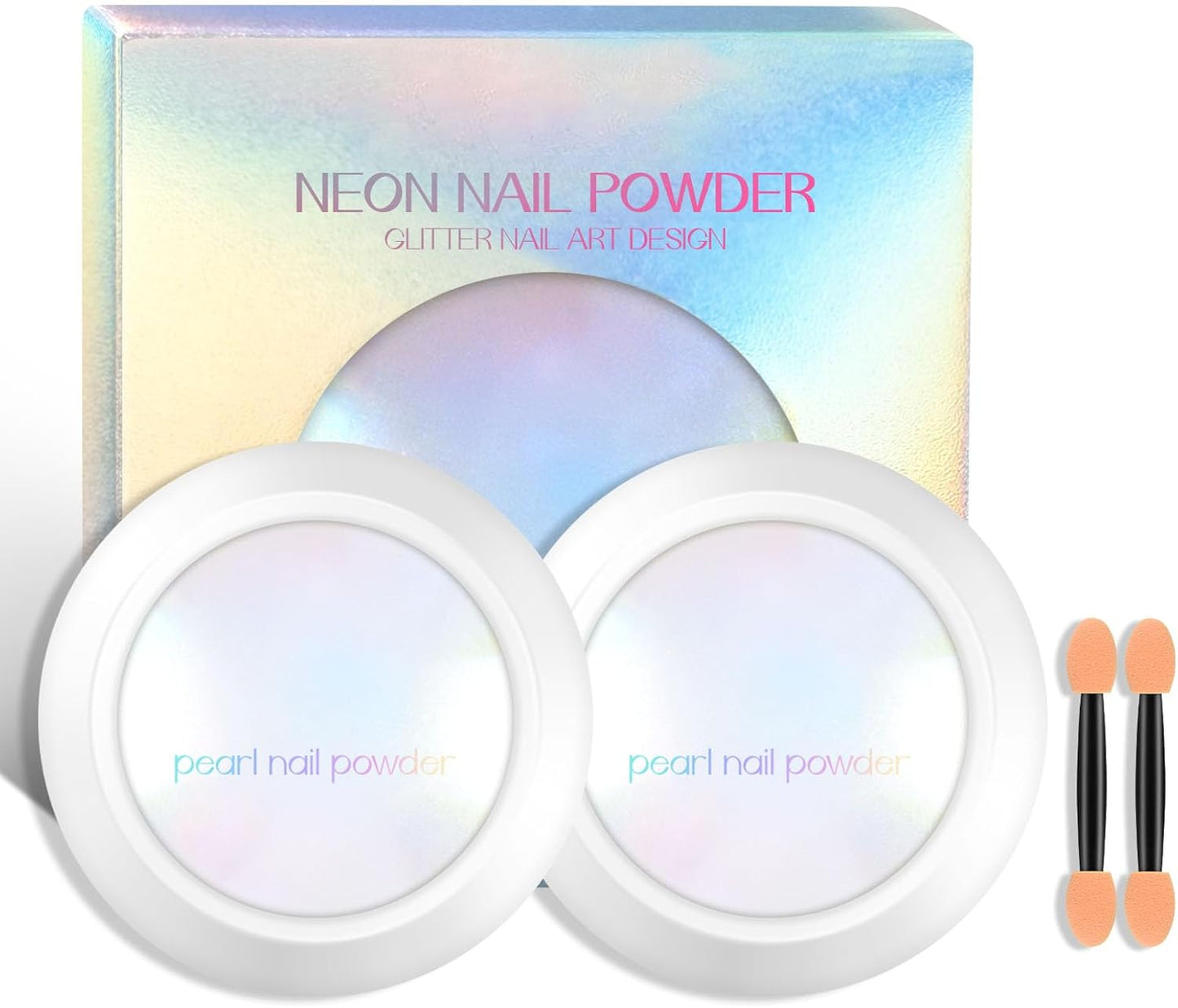 Ownest 2 Pcs Neon Chrome Nail Powder, Unicorn Chrome Nails Glitter Pigment, Aurora Iridescent Powder Pigment for Nails, Opal Pearl Mica Powders, Chameleon Pearl Manicure Pigment