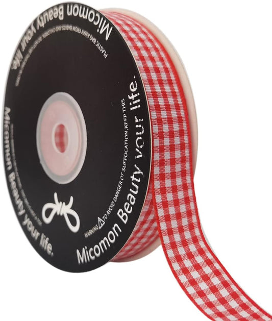 Red and White 100% Polyester Gingham Ribbon 25 Yards Each Roll (5/8", red) - Crafty Corner