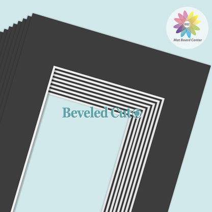 MBC Mat Board Center, 10 Pack 12x16 for 8.5x11 Black Picture Mats Frame Mattes, Bevel Cut, Acid Free, 4-ply Thickness
