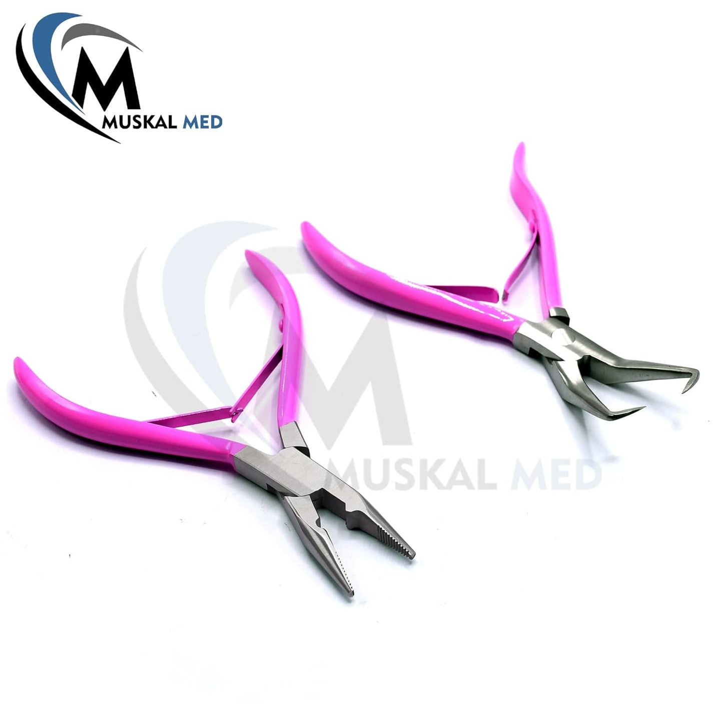 Professional Hair Extension & Beading Tool Kit Remove Plier Set for beads (4 Piece) I-Link Micro Ring Loop Needle Pulling Hook Threader Wire for Silicone Rings (Hot Pink)