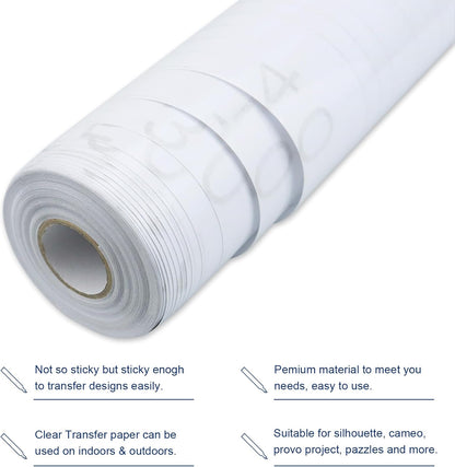 Clear Transfer Paper Tape Roll for Vinyl 12" x 50 FT Medium Tack for Adhesive Vinyl Signs, Application Clear Contact Paper Roll for Silhouette Cameo, Decals, Stickers, Windows (Transparent)